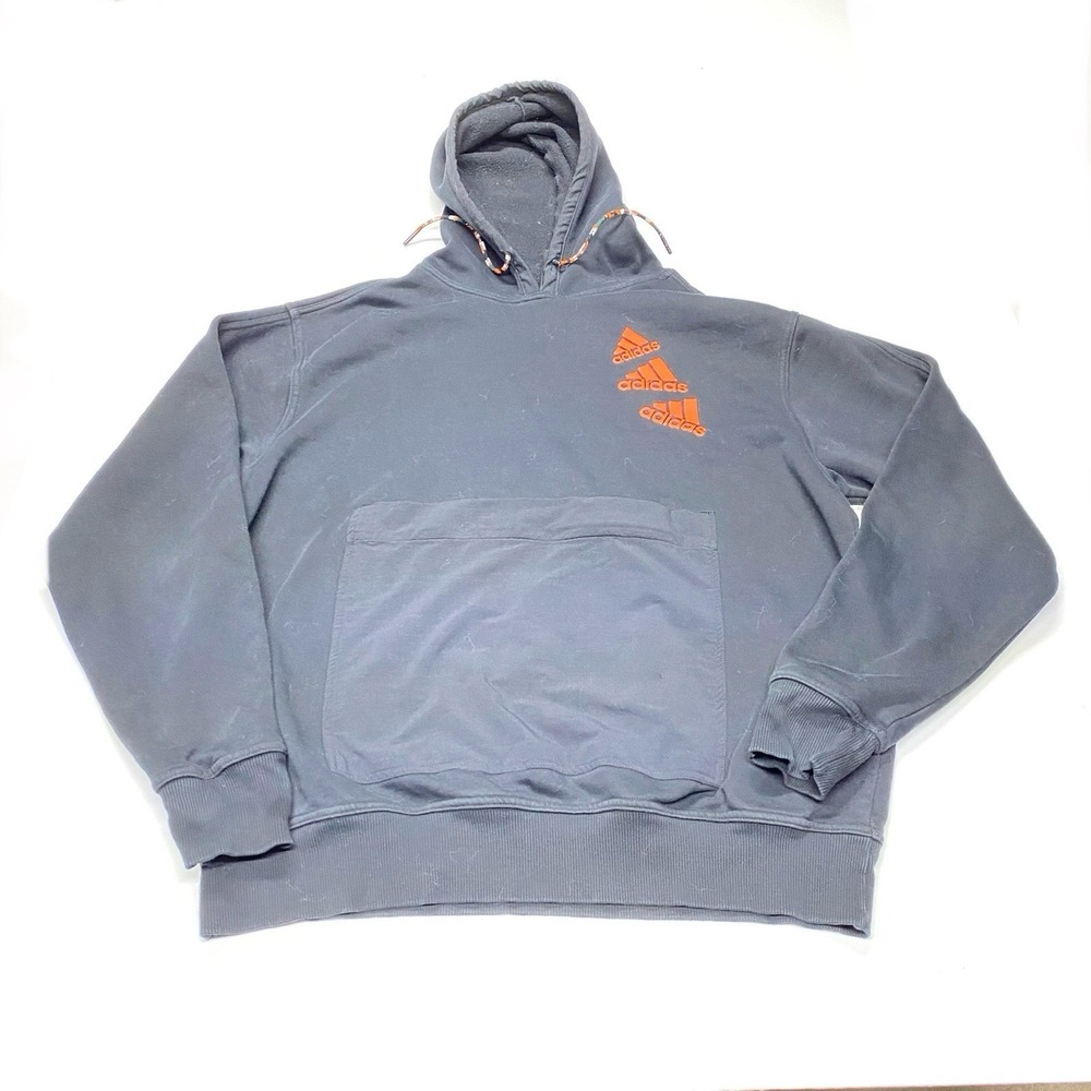 adidas Essential Unisex Black/Orange Brand Love Fleece Hoodie (HL9376) LARGE